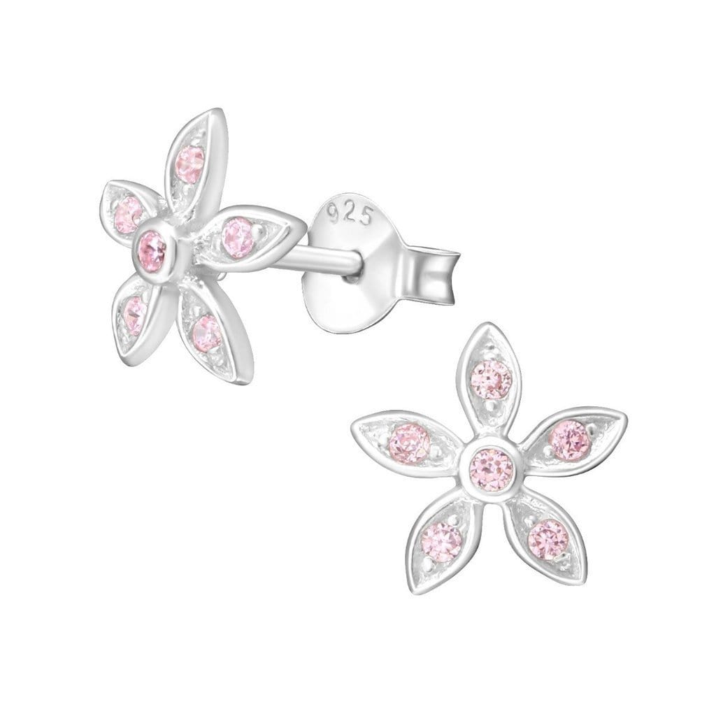 Silver Crystal Flower Petals Earring