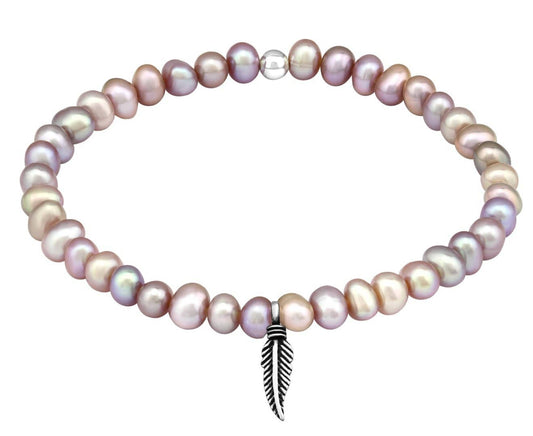 Sterling Silver Pearl Feather Bracelet