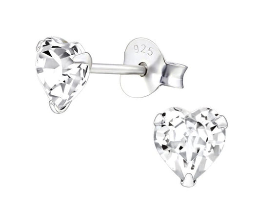 Silver Heart Birthstone  Stud Earrings