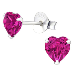 Silver Heart Birthstone  Stud Earrings