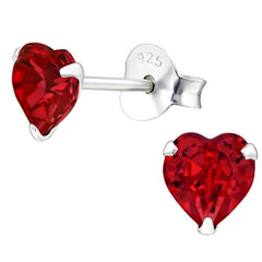 Silver Heart Birthstone  Stud Earrings
