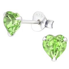 Silver Heart Birthstone  Stud Earrings