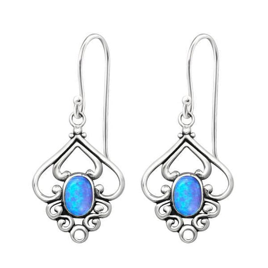 Silver Flower Opal Earrings