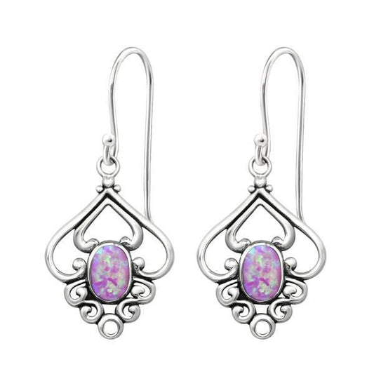 Silver Flower Opal Earrings