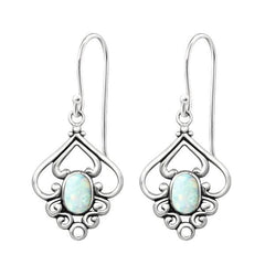Silver Flower Opal Earrings