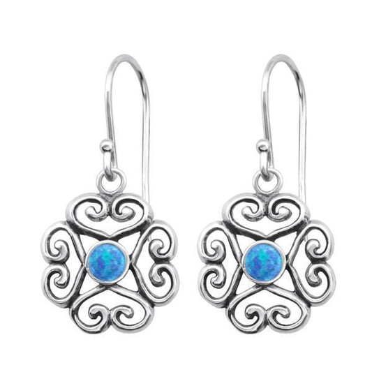 Silver Flower Opal Earrings