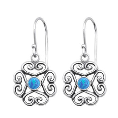 Silver Flower Opal Earrings