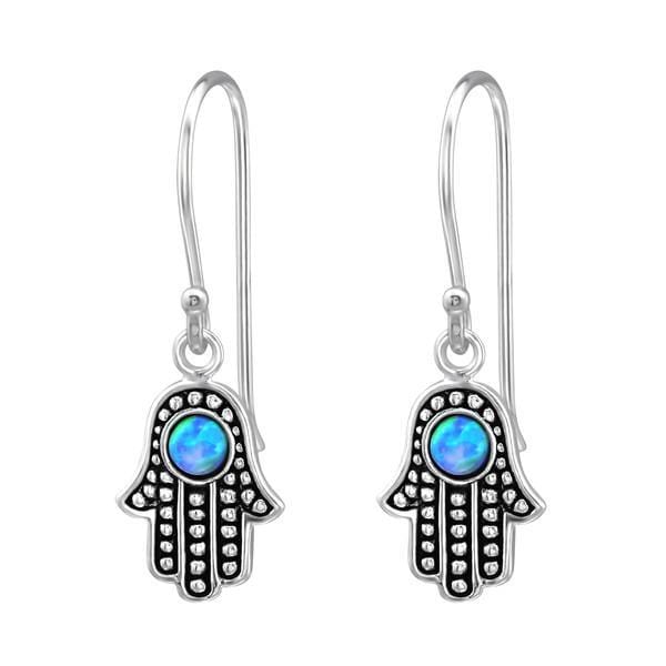 Silver Hamsa Opal Earrings
