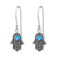 Silver Hamsa Opal Earrings