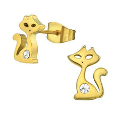 Stainless Steel Cat Earrings Gold
