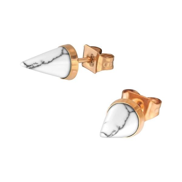 Rose Gold Steel Cone Howlite Earrings