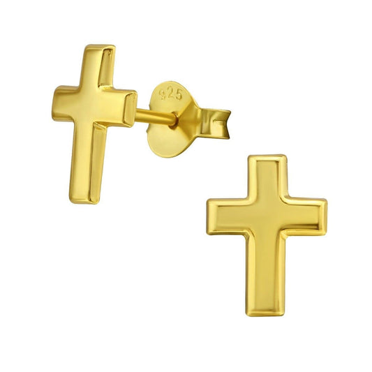 Sterling Silver Gold Plated Cross Earrings