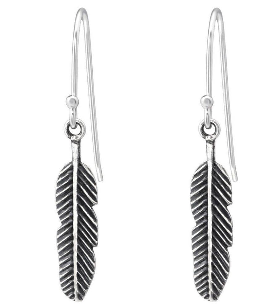 Silver Oxidised Feather Earrings