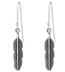 Silver Oxidised Feather Earrings