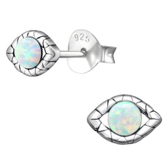 Sterling Silver Evil Eye Opal Earrings