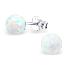 Round Opal Stud Earrings Sterling Silver