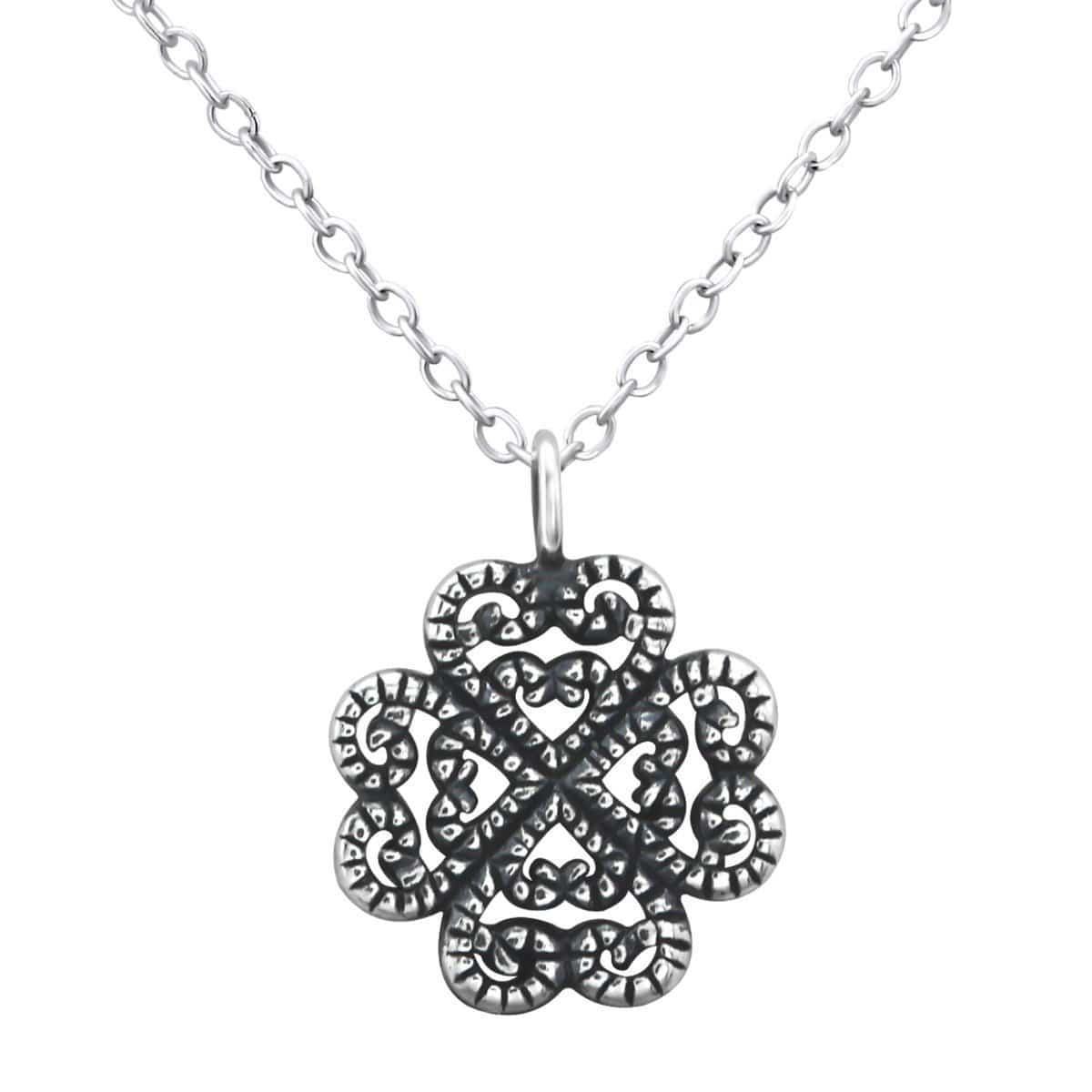 Sterling Silver Antique Flower Necklace