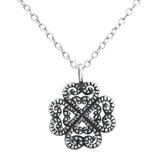 Sterling Silver Antique Flower Necklace