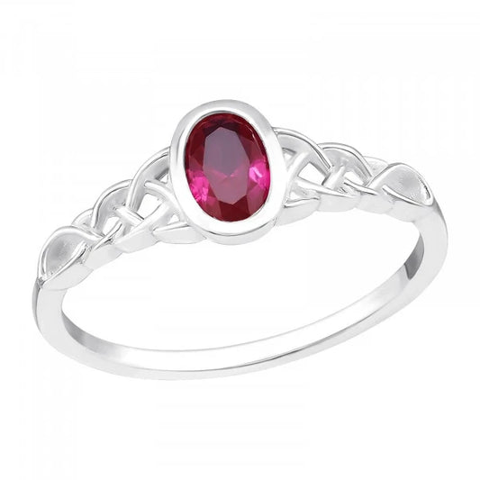 Silver Braided Pink Stone Ring
