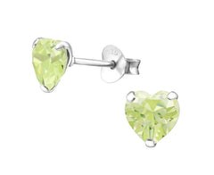 Silver Heart Birthstone  Stud Earrings
