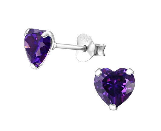 Silver Heart Birthstone  Stud Earrings