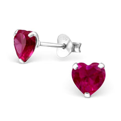 Silver Heart Birthstone  Stud Earrings