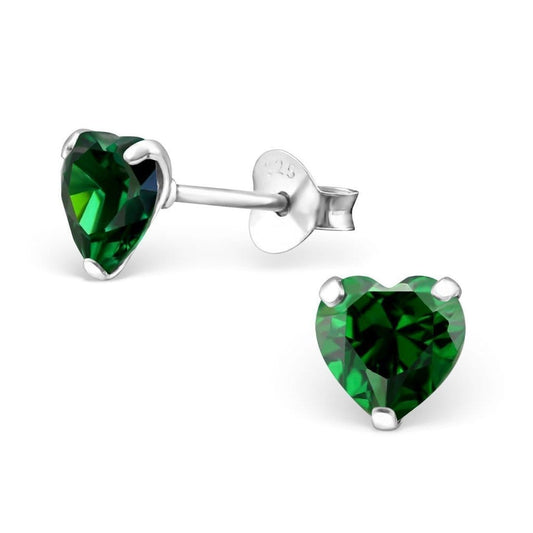 Silver Heart Birthstone  Stud Earrings