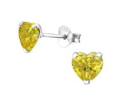 Silver Heart Birthstone  Stud Earrings