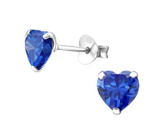 Silver Heart Birthstone  Stud Earrings