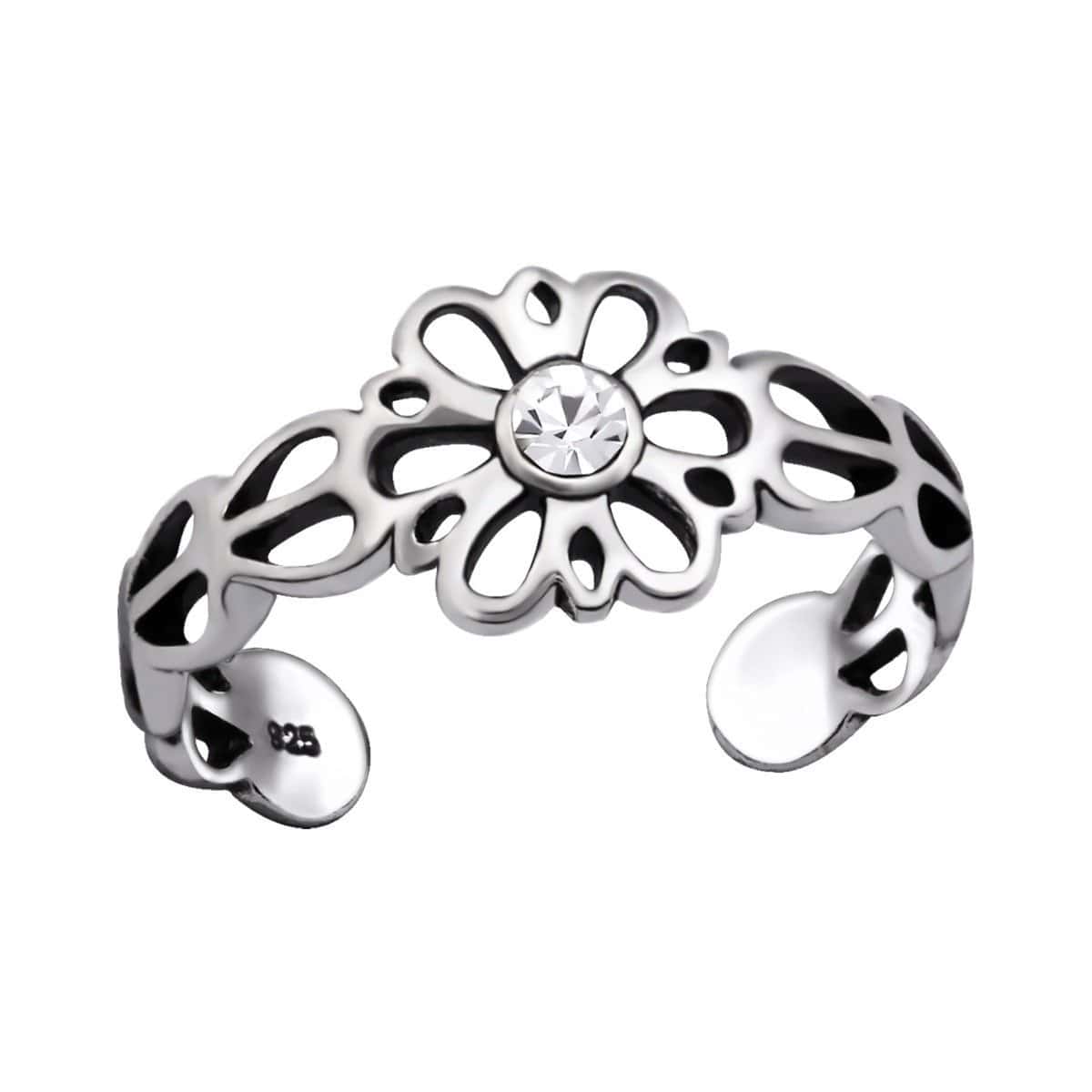 Sterling Silver Flower Crystal Toe Ring