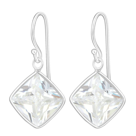 Sterling Silver Cubic Zirconia silver Square earrings