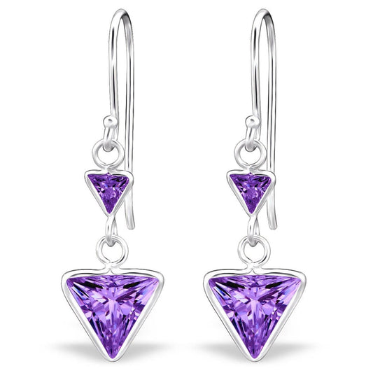 Sterling Silver Cubic Zirconia Amethyst Triangle earrings