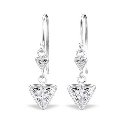 Sterling Silver Cubic Zirconia Long Triangle earrings - Amethyst, Garnet, Crystal, lavender  & Pink