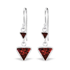 Sterling Silver Cubic Zirconia Long Triangle earrings - Amethyst, Garnet, Crystal, lavender  & Pink