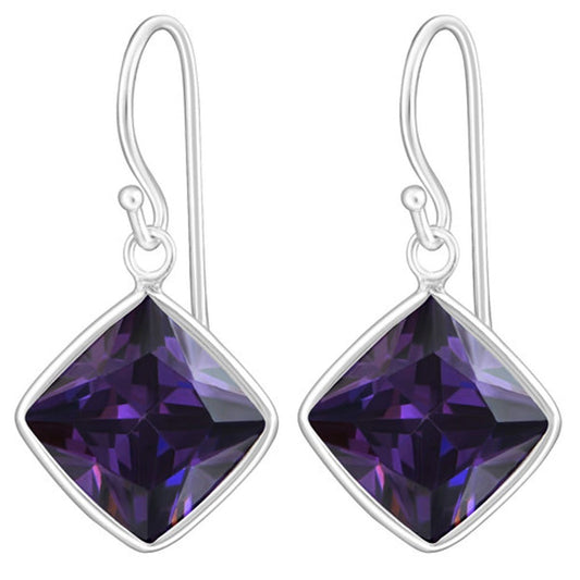 Sterling Amethyst Square Earrings with Cubic Zirconia