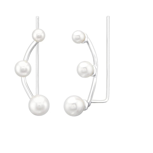 Silver Pearl Cuff Earrings