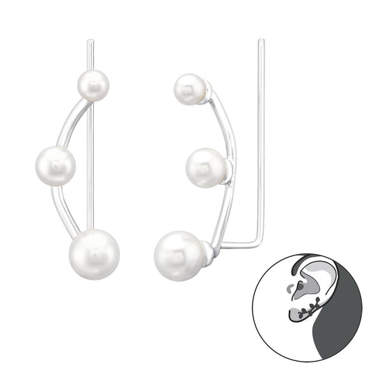 Silver Pearl Cuff Earrings