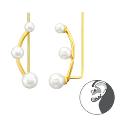 Gold Pearl Round Cuff Earrings