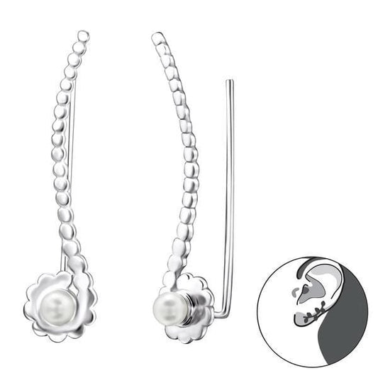 Silver Long Pearl Ear cuff