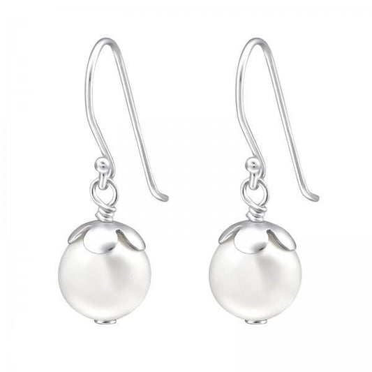White Pearl Round Earrings