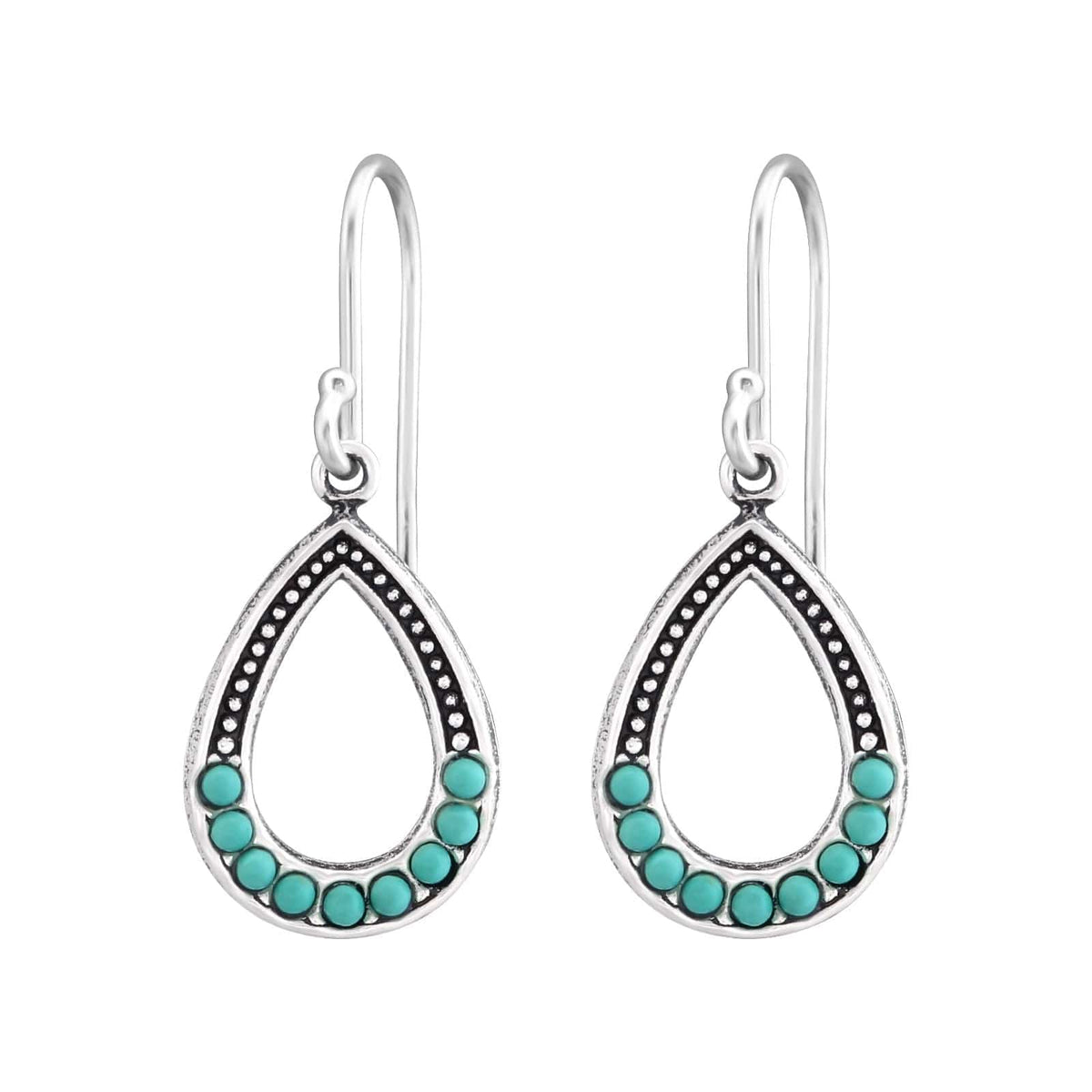 Silver Pear Pearl Green Turquoise Earrings