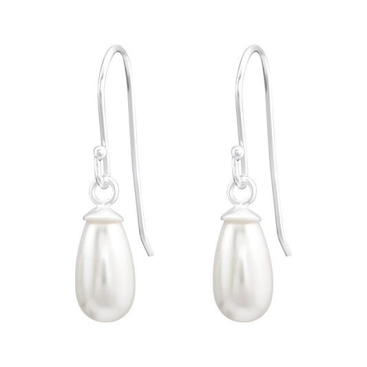 Silver White Pearl Oval Earrings