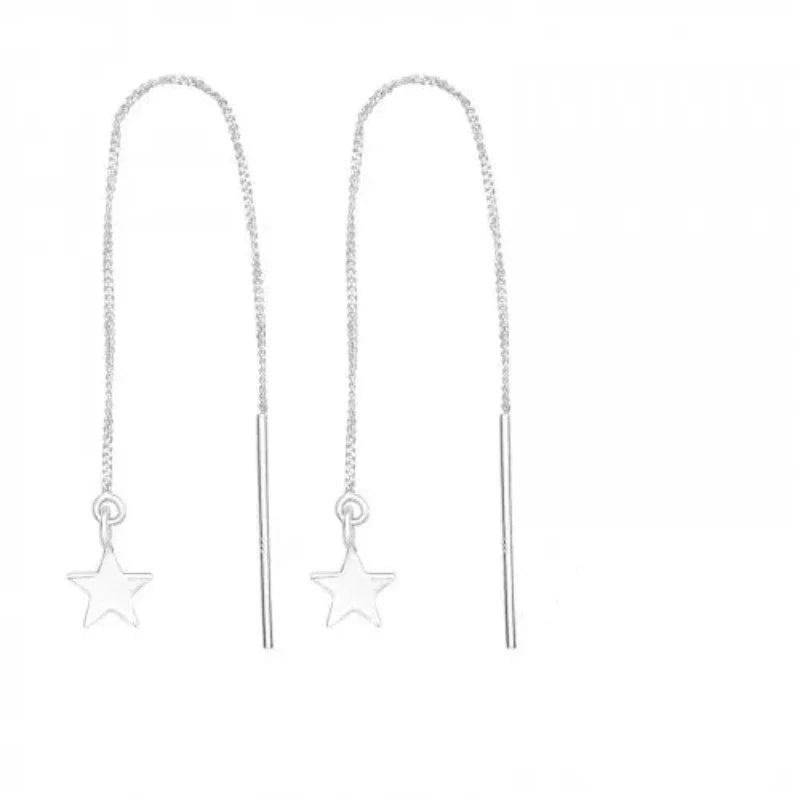Silver Star Thread long Earrings