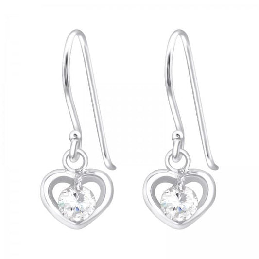 Silver CZ Crystal Heart Earrings