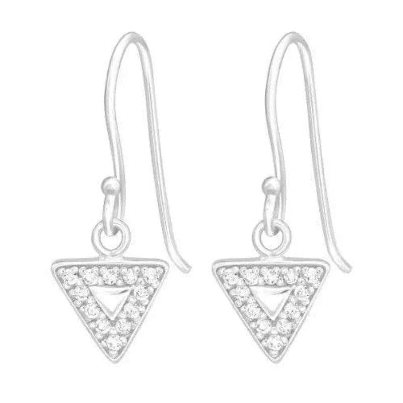 Silver Triangle hanging Long Earrings