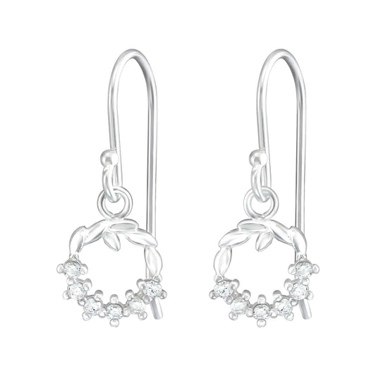 Silver CZ Crystal Christmas Wreath Earrings