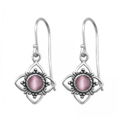 Silver Light Pink Cat Eye Earrings