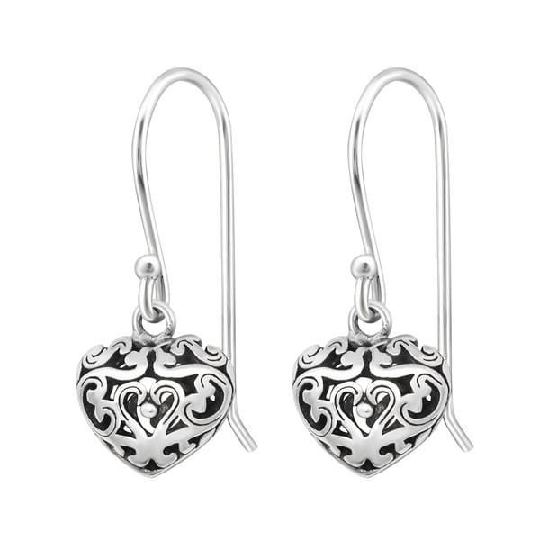 Silver Heart Earrings Dangle