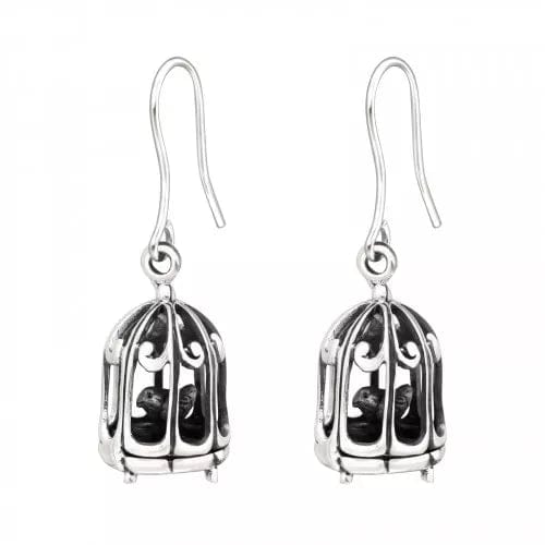 Silver Bird Cage Earrings