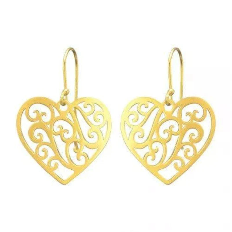Silver Gold Laser Cut Heart Earrings